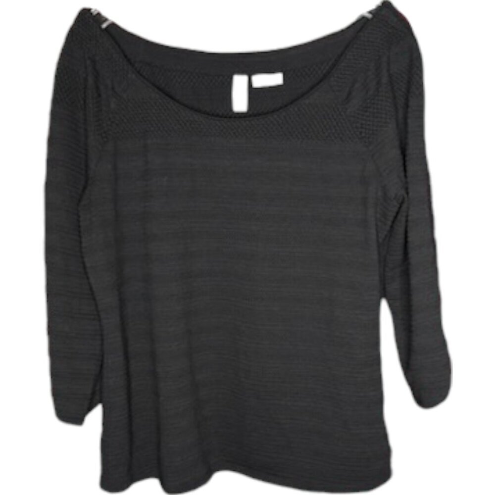 Meadow Rue for Anthropologie Textured Top Boatneck 3/4 Tulip Sleeves - Black - L